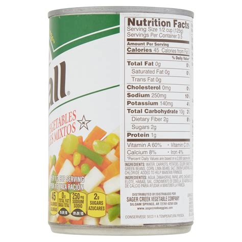 canned vegetable nutrition