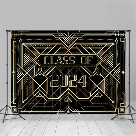 Class Of 2024 Gold Stripes Black Graduation Backdrop - Lofaris