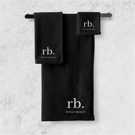 Monogram Classic Elegant Minimal Black and White Bath Towel Set | Zazzle