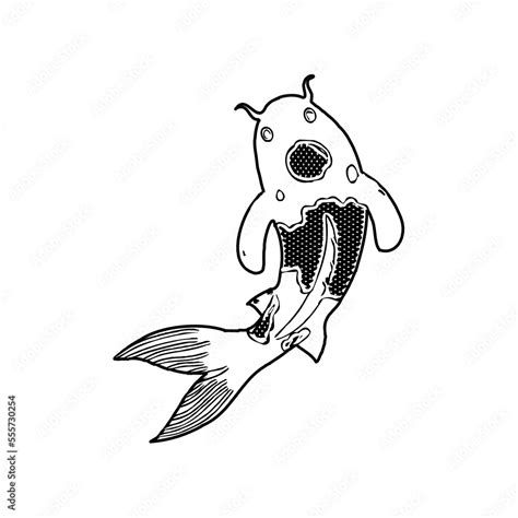 black and white drawing sketch of a koi fish with transparent background Stock Illustration ...