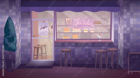 Concept Coffee shop. A flat, cartoon design background featuring a cozy coffee shop with various ...