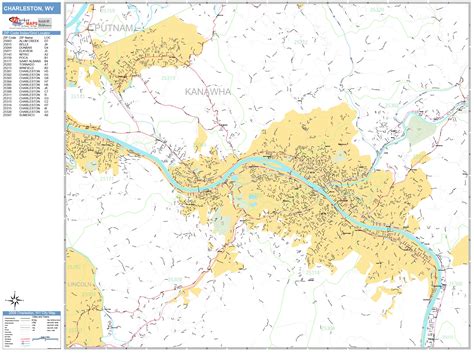 Charleston West Virginia Wall Map (Basic Style) by MarketMAPS - MapSales