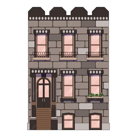 Premium Vector | House facade, gray brick house, vector illustration