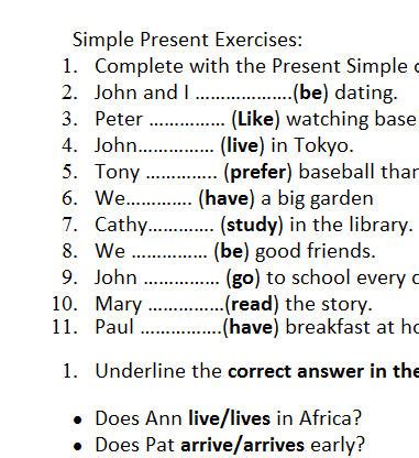 Simple Present Exercises