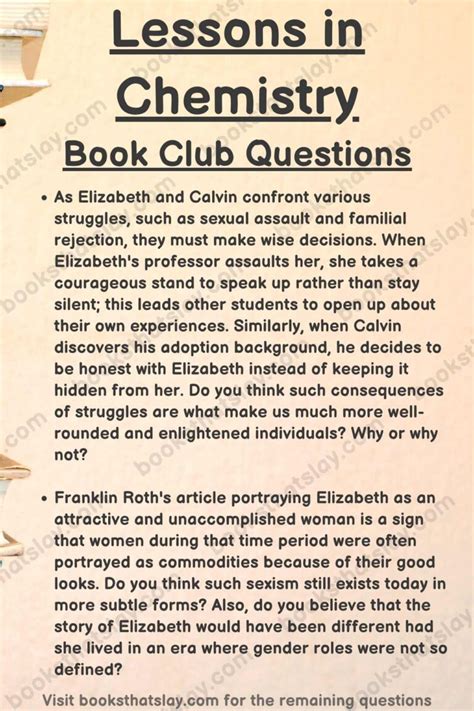 12 Lessons in Chemistry Book Club Questions For Discussion