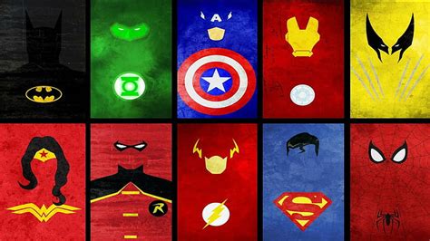 HD wallpaper: Superheroes collage, heroes logo, minimalistic, 1920x1080 ...