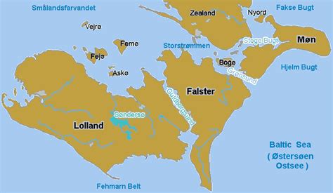 Map Denmark Lolland Falster Moen Brown • Mapsof.net