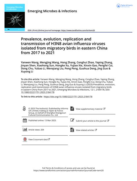 (PDF) Prevalence, evolution, replication and transmission of H3N8 avian influenza viruses ...