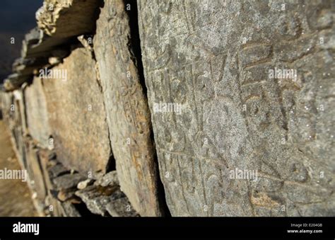 Nepal Mani stones on a Mani Wall in Khumjung Solukhumbu, remote, Mt ...