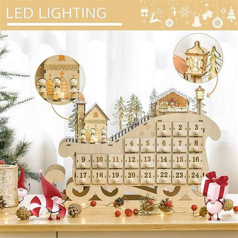 Christmas Advent Calendar, 2023 Light Up Table Xmas Wooden Sleigh ...