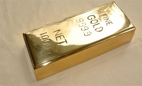 Fake fine GOLD bullion Bar paper weight 6.1/2 " prop very heavy cast real 100% brass polished ...