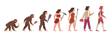 Woman evolution. Female development stages, from monkey to robot, grad By YummyBuum | TheHungryJPEG