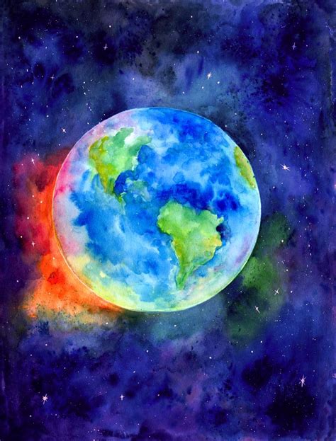 Watercolor painting of Earth Art Print by Corner Croft Art - X-Small ...