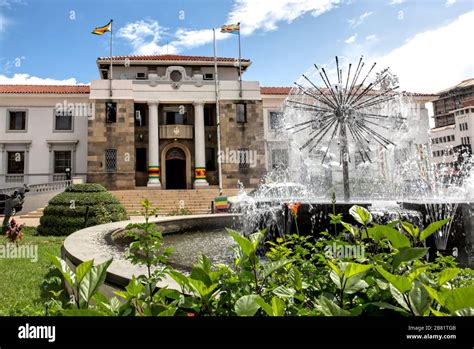 Main entrance to the City of Harare's Town House offices on Julius Nyerere Way, Harare Stock ...