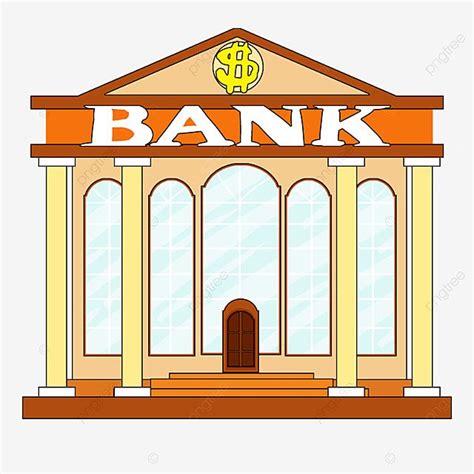 Bank Building Clipart Hd PNG, Bank Clip Art Cartoon Style Light Yellow Building Light Blue ...