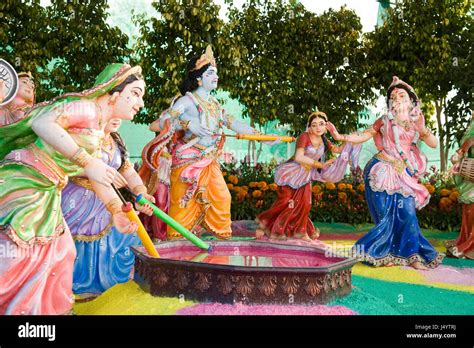 Radha Krishna playing holi statue, prem mandir, mathura, uttar pradesh ...