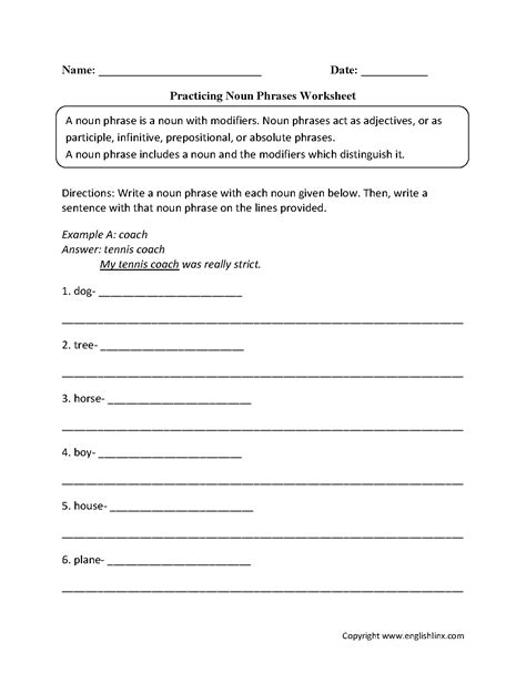 Practicing Noun Phrases Worksheets | Nouns worksheet, Expanded noun phrases, Nouns