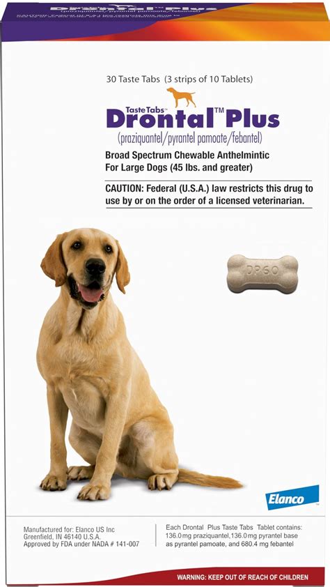 Drontal Plus Chewable Tablets for Dogs, over 45 lbs, 1 tablet - Chewy.com