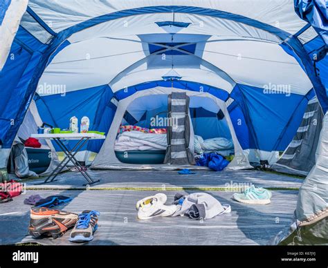 Interior of a family tent for camping outdoors in a field Stock Photo - Alamy