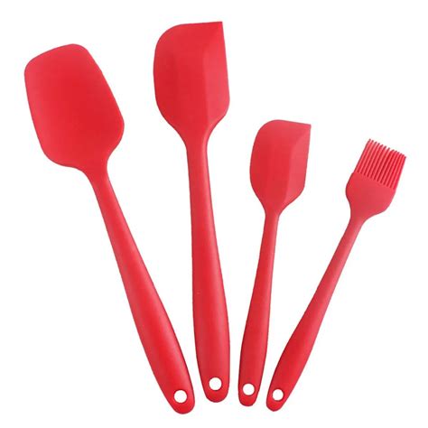 4 Piece Heat Resistant Silicone Spatula Set Non Stick Rubber Spatula Set with Stainless Steel ...