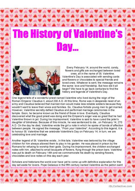 The History of Valentine's day - tex…: English ESL worksheets pdf & doc