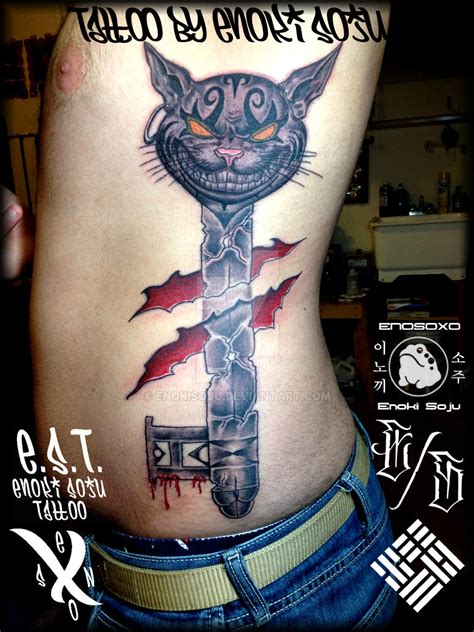 Evil Chershire Cat Skeleton Key Custom Tattoo by enokisoju on DeviantArt