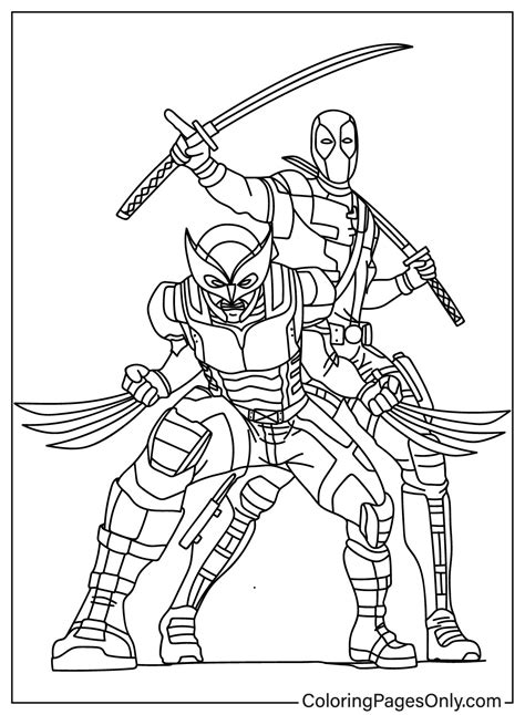 Deadpool And Wolverine Fighting - Free Printable Coloring Pages