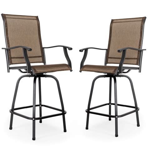 Nuu Garden 2 Piece Outdoor Swivel Bar Stools Set, All-Weather Textilene ...