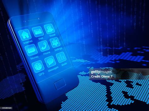 A Photo Of A Cell Phone With A Blue Light Shining From It High-Res Stock Photo - Getty Images