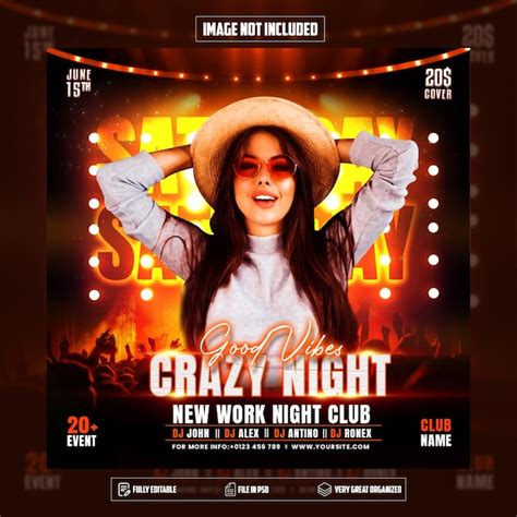 Premium PSD | Crazy night party club dj flyer template designs