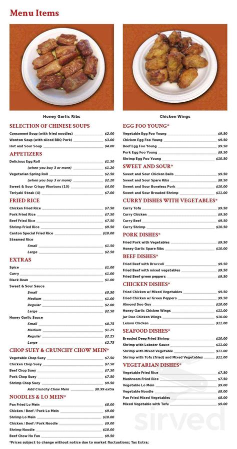 Canton Chinese Food menu in Greater Sudbury, Ontario, Canada