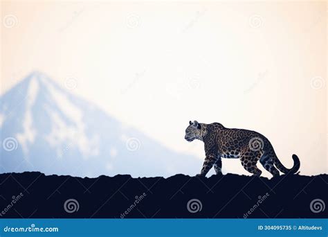 Snow Leopard Silhouette Against a Snowy Peak Stock Image - Image of ...