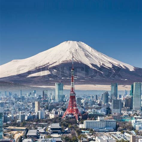 Tokyo tower with mountain Fuji background surreal shot. | Stock image ...