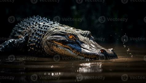 Close up of Spectacled Caiman Aggressive Teeth in Wetland generated by AI 24615524 Stock Photo ...