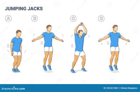 Jumping Jacks Exercise For Fitness Junkie Man. Star Jumps. Jacked Male ...