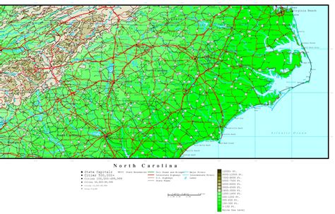 North Carolina Elevation Map