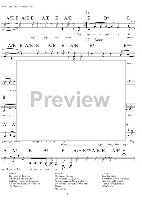 Big Yellow Taxi" Sheet Music by Joni Mitchell for Lead Sheet - Sheet ...