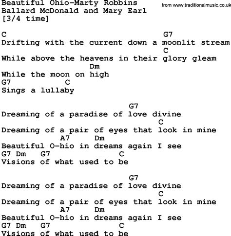 Country Music:Beautiful Ohio-Marty Robbins Lyrics and Chords