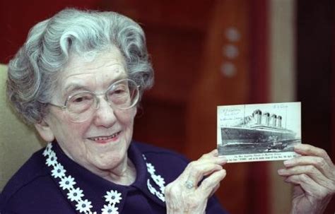 EVA HART SURVIVOR OF THE SINKING OF THE TITANIC DISPLAYS A POSTCARD OF ...