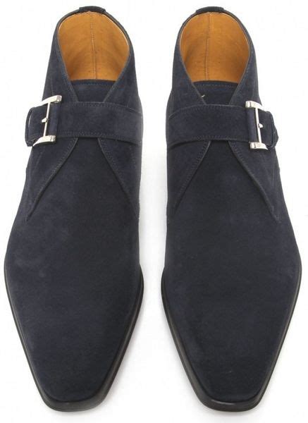 Magnanni Suede Monk Strap Boots in Blue for Men