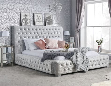 Grande Steel Crushed Velvet Fabric Bed Frame - 5ft King Size