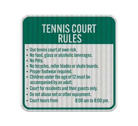 Shop for Tennis Court Rules Aluminum Sign (HIP Reflective) | BannerBuzz