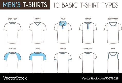 Mens basic t-shirt types Royalty Free Vector Image