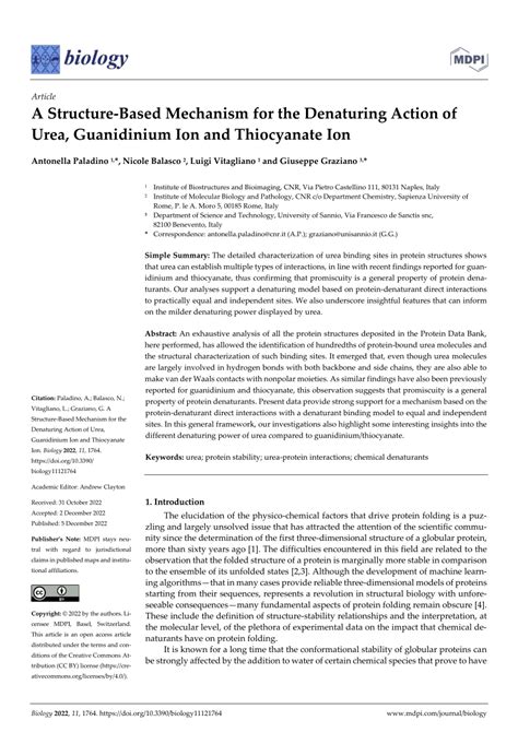 (PDF) A Structure-Based Mechanism for the Denaturing Action of Urea, Guanidinium Ion and ...