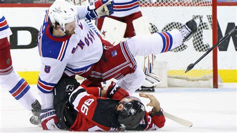 Rangers’ Jacob Trouba throws enormous hit on Devils’ Timo Meier # ...