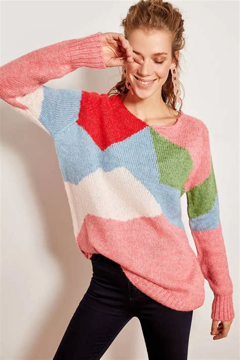 Trendyol Pink Color Block Knitted Sweater TOFAW19NP0042 on Aliexpress.com | Alibaba Group