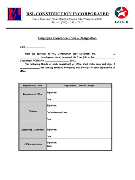 Employee Clearance Form - Resignation | PDF