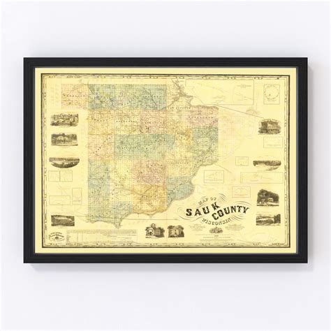 Vintage Map of Sauk County, Wisconsin 1859 by Ted's Vintage Art