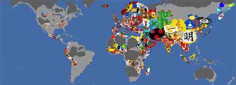 Flag Map of the World in 1444 according to the game Europa Universalis 4 : vexillology