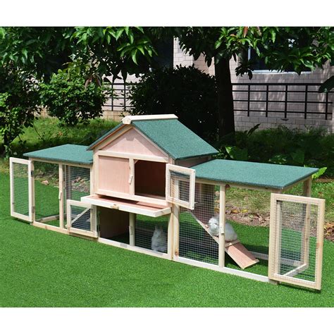 Anself Deluxe Wooden Bunny Rabbit Hutch w/ Ladder and Outdoor Run ...